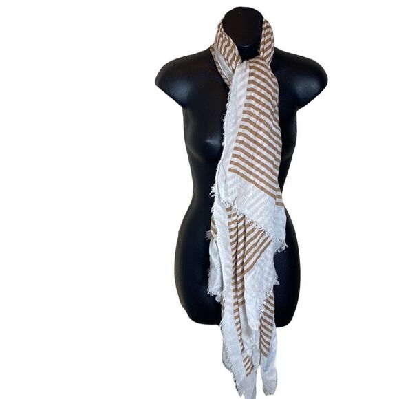 Brazen 100% viscose lightweight soft brown/white striped tiny fringed ends - Picture 1 of 5